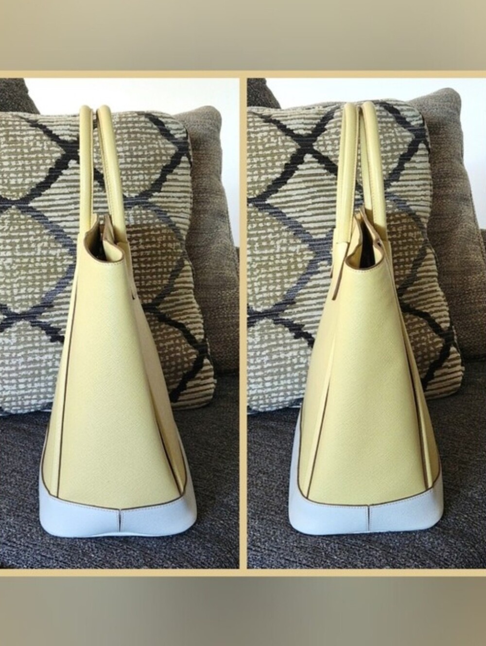 💛RARE Prada💛 - Bi-Color Ananas/Talco Saffiano Lux Leather Large Shopping Tote - Picture 9 of 16